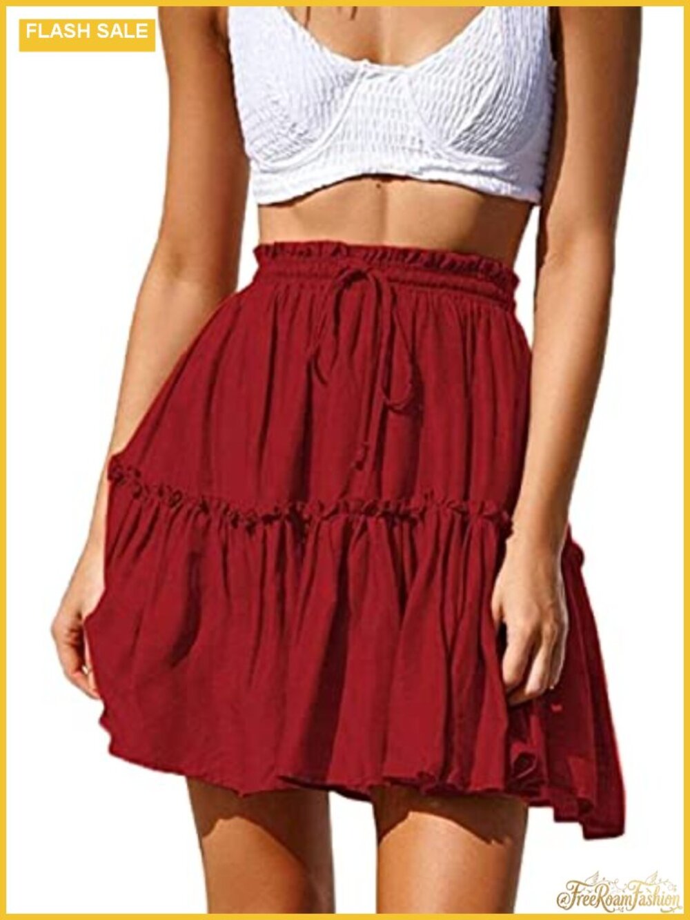Hoerev Women's Floral Flared Mini Skirt High Waist Ruffle Pleated A-Line Beach